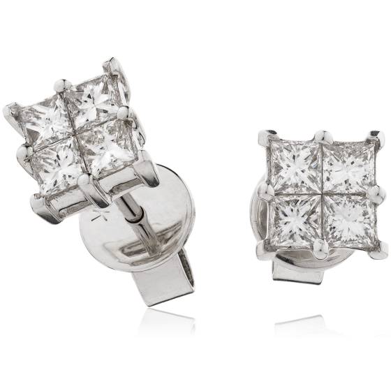 HEPCL129 Four Claw Cluster Diamond Earrings