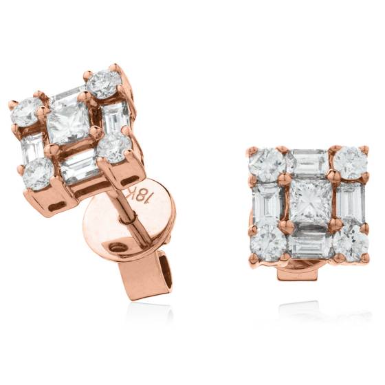 HEPCL138 Designer Princess Cluster Diamond Earrings