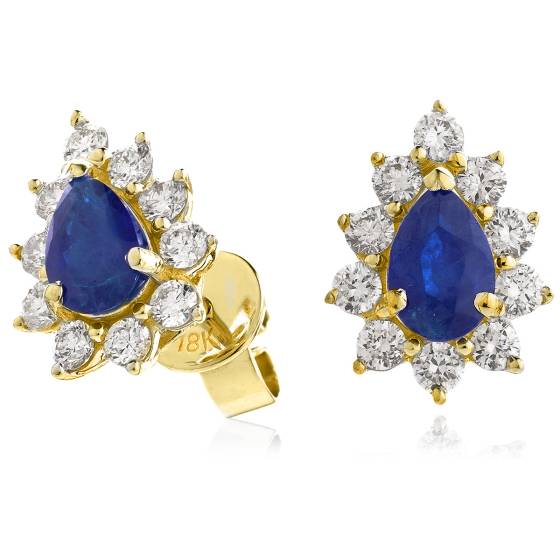 HEPEGBS247 Blue Sapphire Pear Shaped Halo Earrings