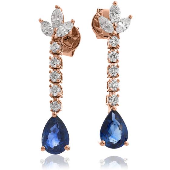 HEPEGBS259 Pear cut Blue Sapphire Drop Earrings
