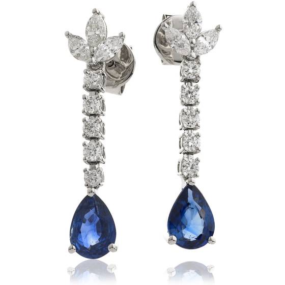 HEPEGBS259 Pear cut Blue Sapphire Drop Earrings