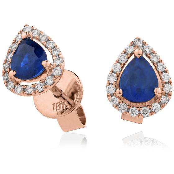 HEPEGBS283 Pear cut Blue Sapphire & Diamond Stud Halo Earrings