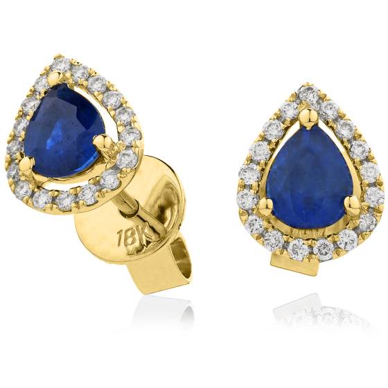 HEPEGBS283 Pear cut Blue Sapphire & Diamond Stud Halo Earrings