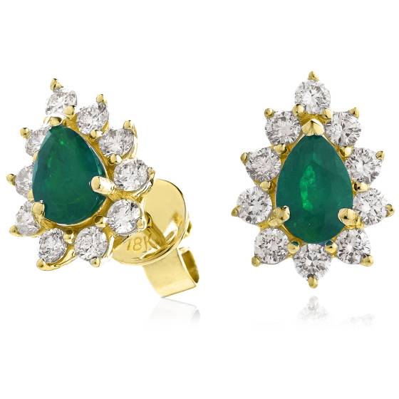 HEPEGEM248 Emerald Gemstone Pear Shaped Halo Earrings