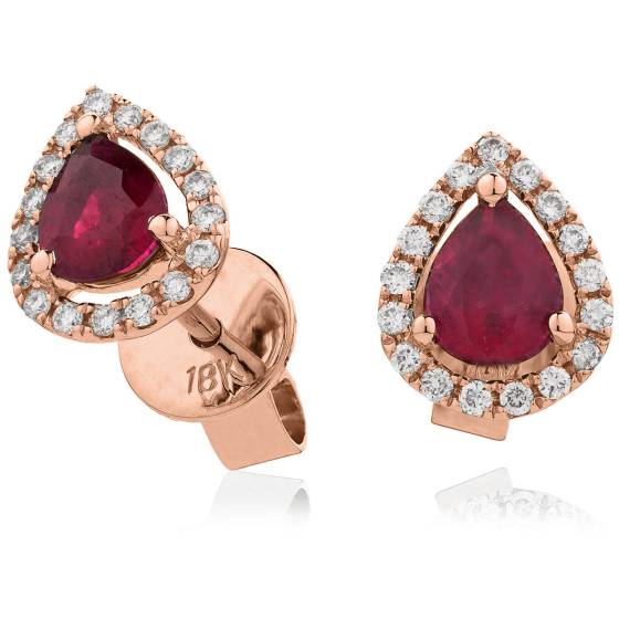 HEPEGRY284 Pear cut Ruby & Diamond Stud Halo Earrings