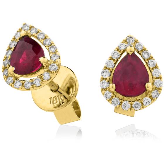 HEPEGRY284 Pear cut Ruby & Diamond Stud Halo Earrings