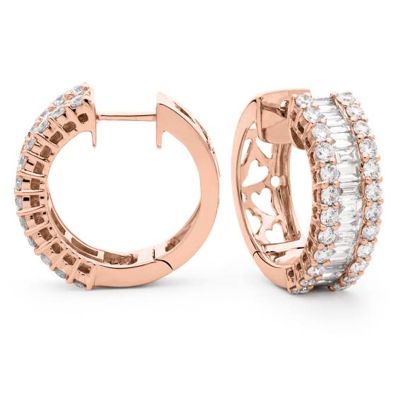 HER157 Brilliant Baguette cut Designer Diamond Hoop Earrings