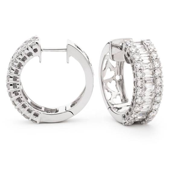 HER157 Brilliant Baguette cut Designer Diamond Hoop Earrings
