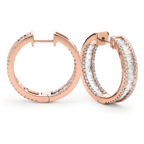 HER159 Round and Baguette Designer Hoop Earrings
