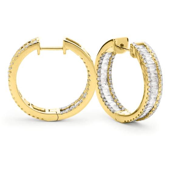 HER159 Round and Baguette Designer Hoop Earrings