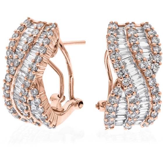 HER167 Round & Baguette cut Hoop Diamond Earrings