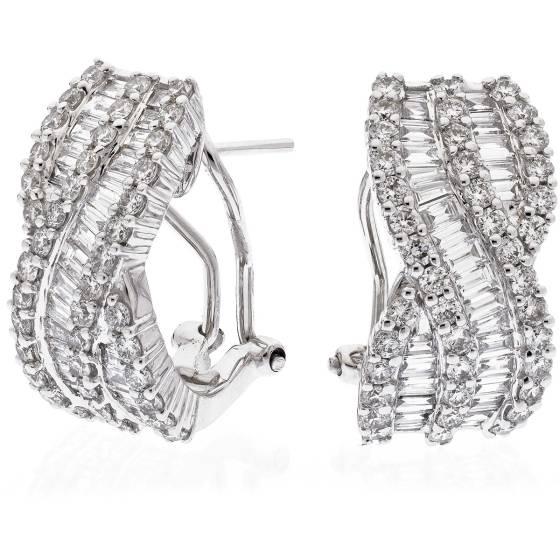 HER167 Round & Baguette cut Hoop Diamond Earrings