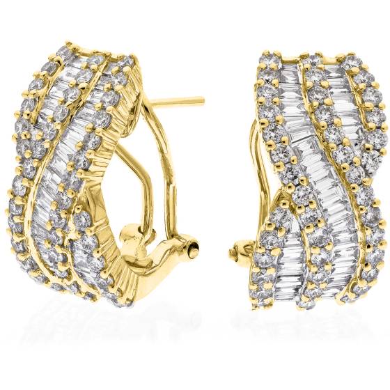 HER167 Round & Baguette cut Hoop Diamond Earrings
