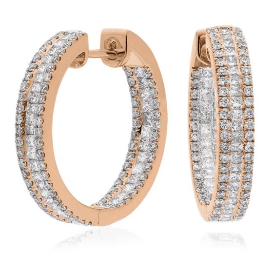 HER182 Round & Princess Diamond Hoop Earrings