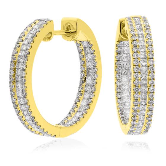 HER182 Round & Princess Diamond Hoop Earrings