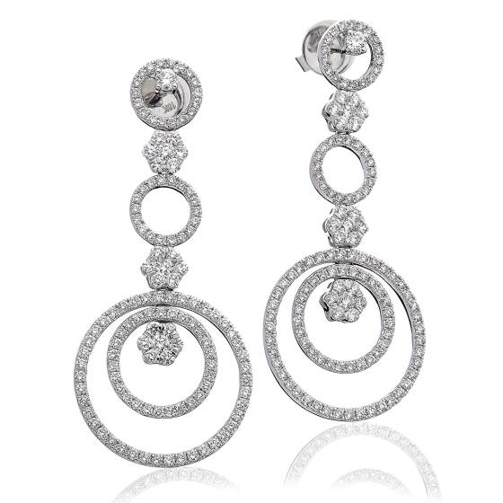 HER233 Circle Design Diamond Drop Earrings