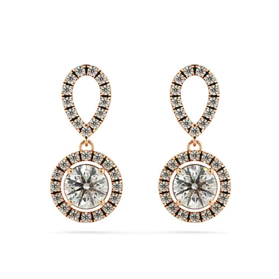 HER62 Micro set Round cut Halo Drop Diamond Earrings