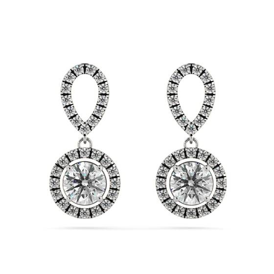 HER62 Micro set Round cut Halo Drop Diamond Earrings