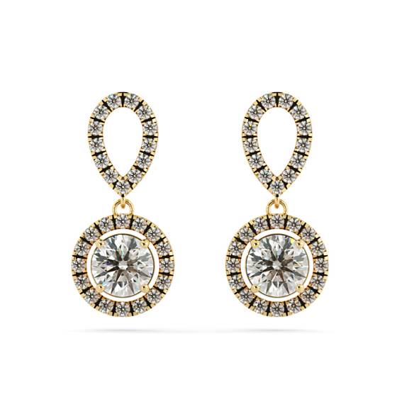 HER62 Micro set Round cut Halo Drop Diamond Earrings