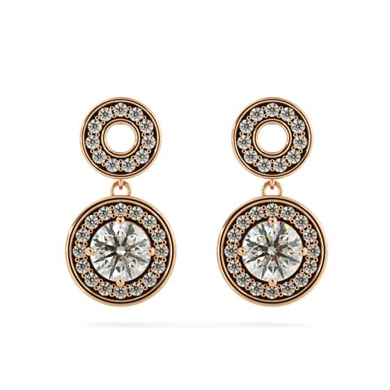 HER63 Double Round Halo Dangling Diamond Earrings