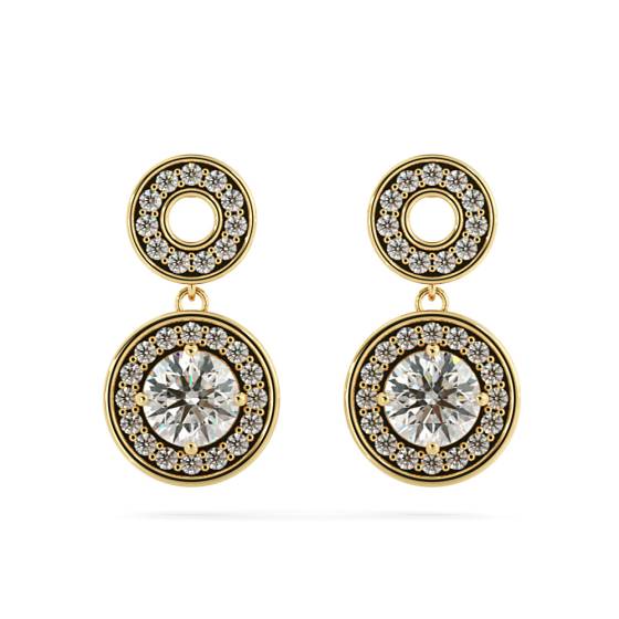 HER63 Double Round Halo Dangling Diamond Earrings