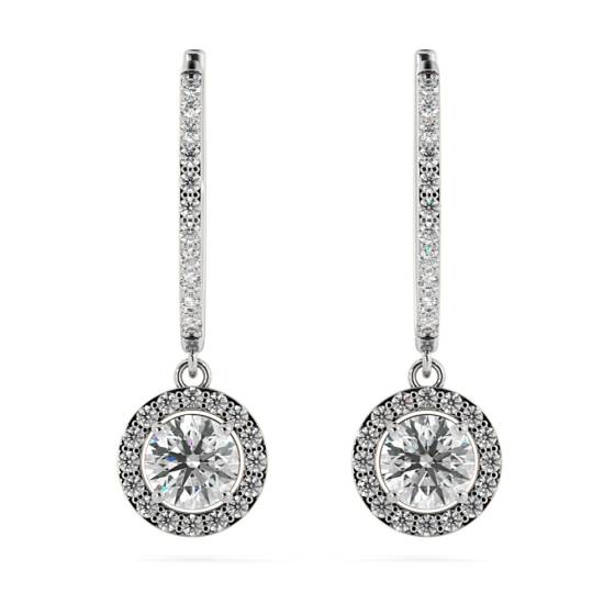 HER69 Round cut Long Dangling Halo Diamond Earrings