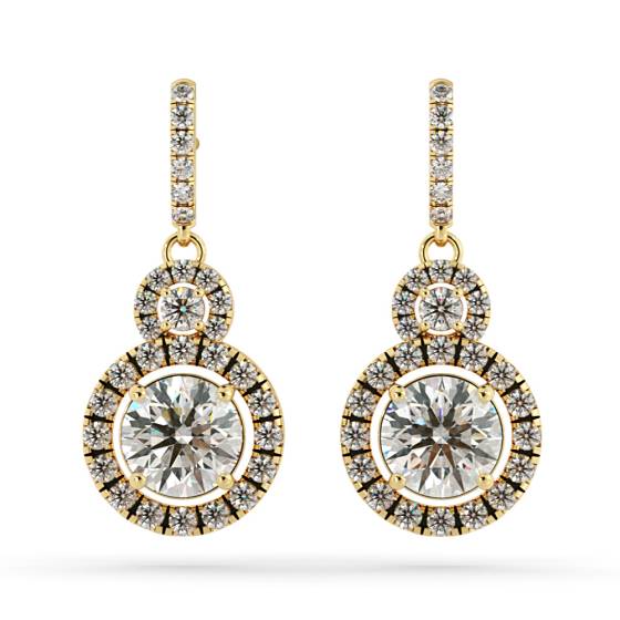 HER70 Round Double Halo Drop Designer Diamond Earrings