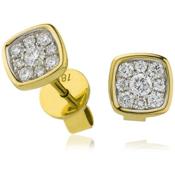 HERCL101 Cushion Bezel Round cut Cluster Diamond Earring