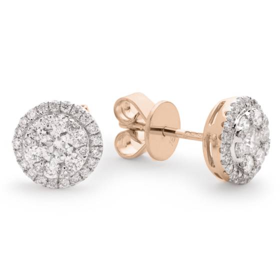 HERCL106 Round cut Halo Cluster Diamond Earrings