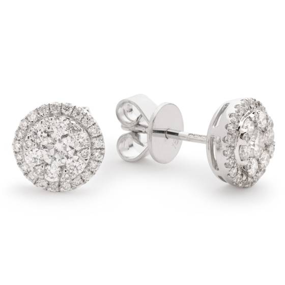 HERCL106 Round cut Halo Cluster Diamond Earrings