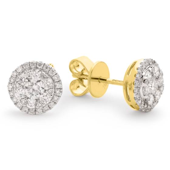 HERCL106 Round cut Halo Cluster Diamond Earrings