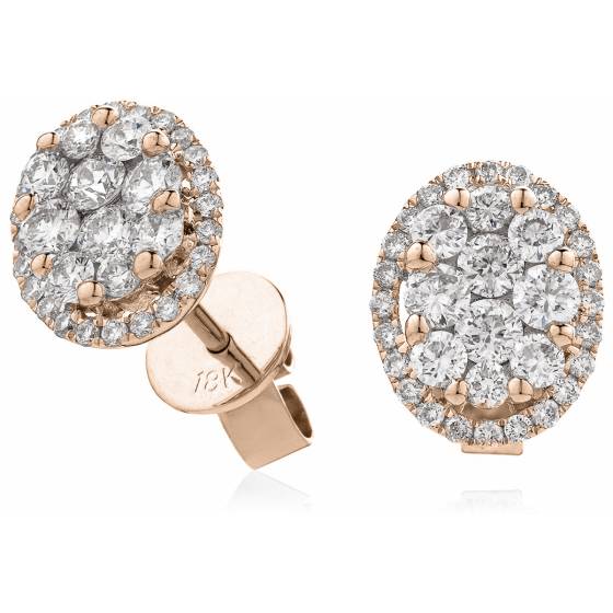 HERCL114 Oval Halo Round cut Cluster Diamond Earrings