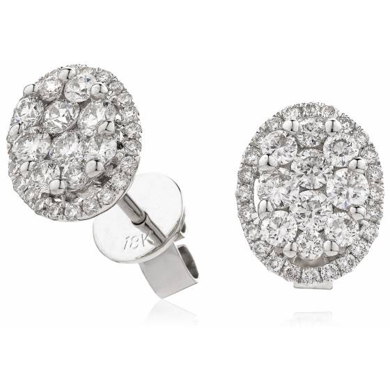 HERCL114 Oval Halo Round cut Cluster Diamond Earrings