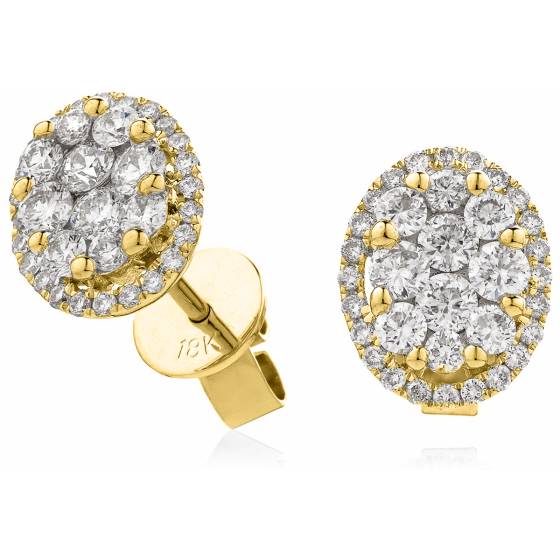HERCL114 Oval Halo Round cut Cluster Diamond Earrings