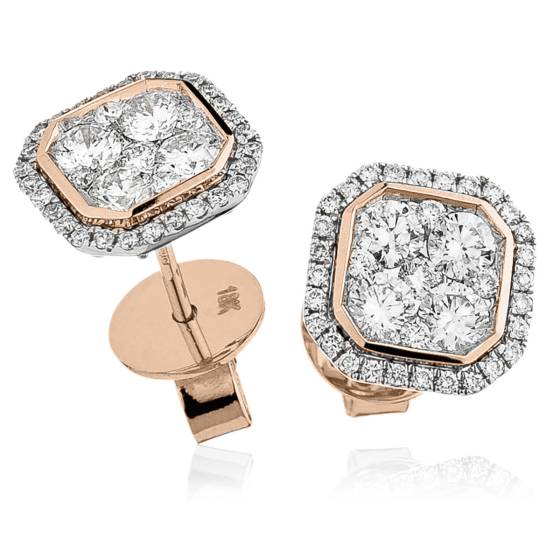 HERCL116 Bezel set Round cut Cluster Diamond Earrings