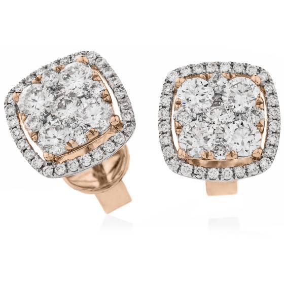 HERCL117 Cushion Halo Round cut Cluster Diamond Earrings