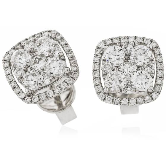 HERCL117 Cushion Halo Round cut Cluster Diamond Earrings
