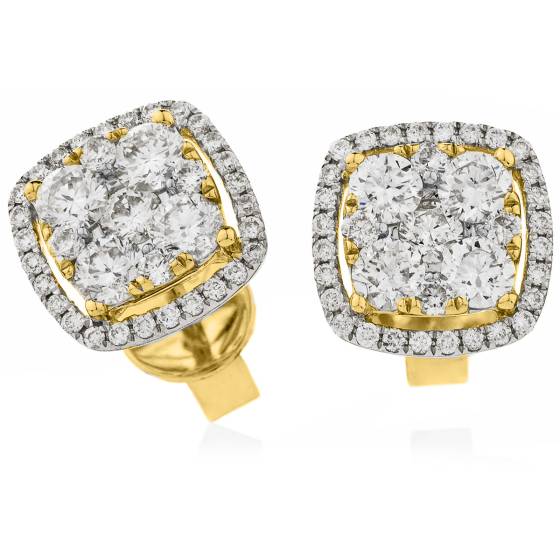 HERCL117 Cushion Halo Round cut Cluster Diamond Earrings
