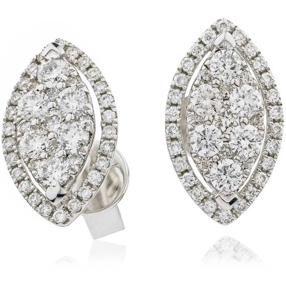 HERCL118 Maquise shaped Halo Round cut Diamond Cluster Earrings