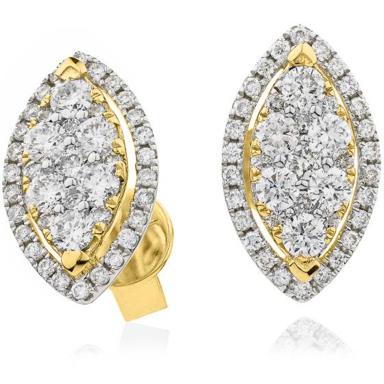 HERCL118 Maquise shaped Halo Round cut Diamond Cluster Earrings