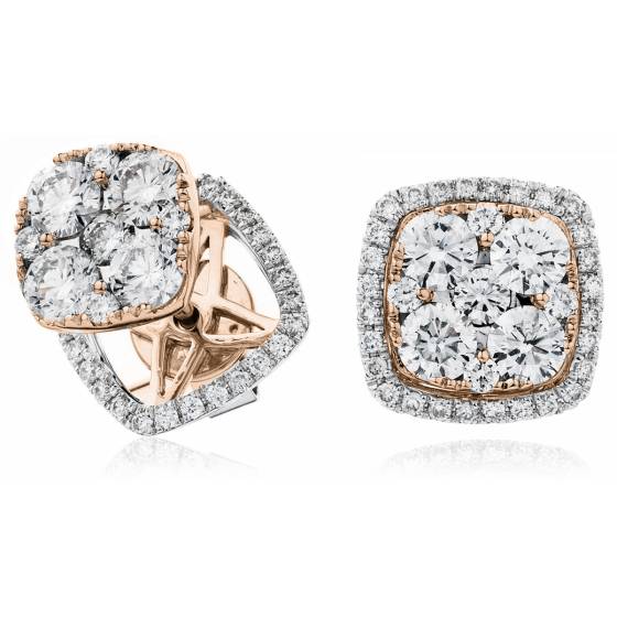 HERCL120 Changeable Cushion Halo Round cut Cluster Diamond Earrings