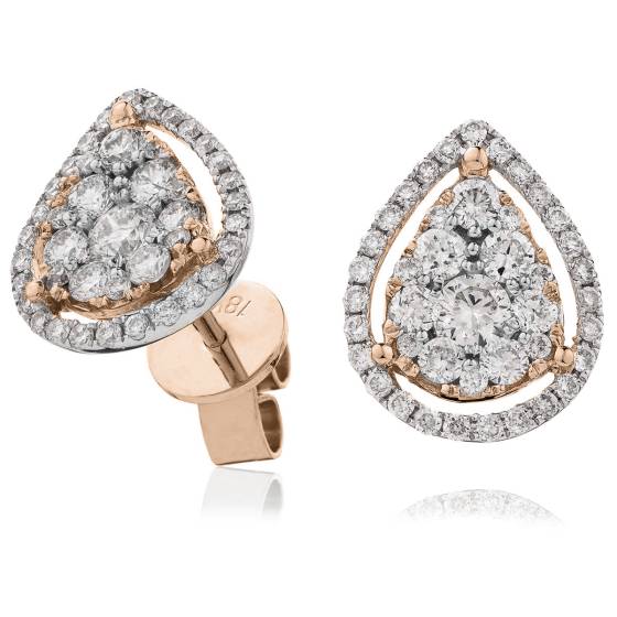 HERCL121 Tear Drop Halo Round cut Cluster Diamond Earrings