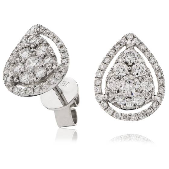 HERCL121 Tear Drop Halo Round cut Cluster Diamond Earrings