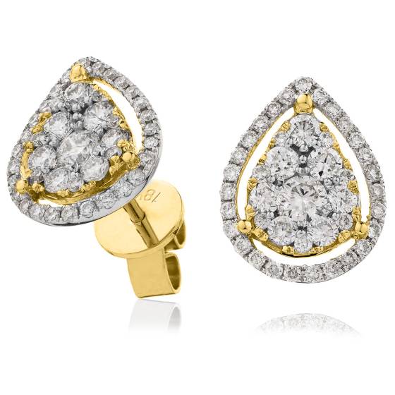 HERCL121 Tear Drop Halo Round cut Cluster Diamond Earrings