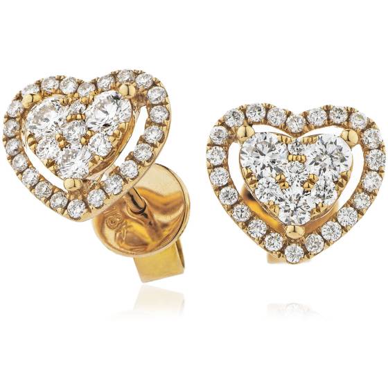 HERCL122 Heart shaped Halo Round cut Cluster Diamond Earrings