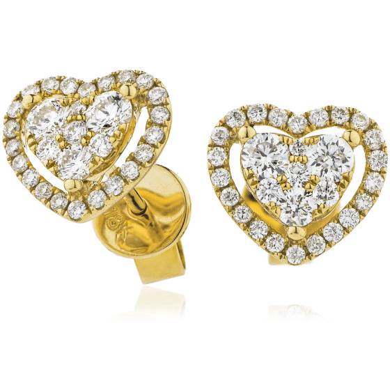 HERCL122 Heart shaped Halo Round cut Cluster Diamond Earrings