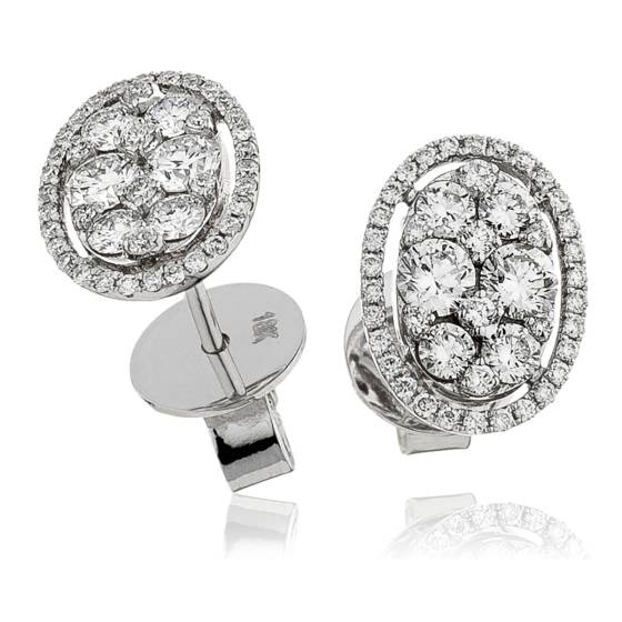 HERCL134 Oval Design Cluster Diamond Earrings