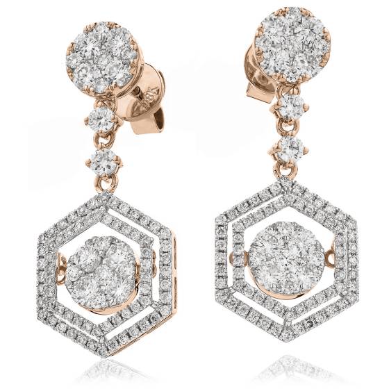 HERCL195 Hexagon Cluster Movable Diamond Earrings