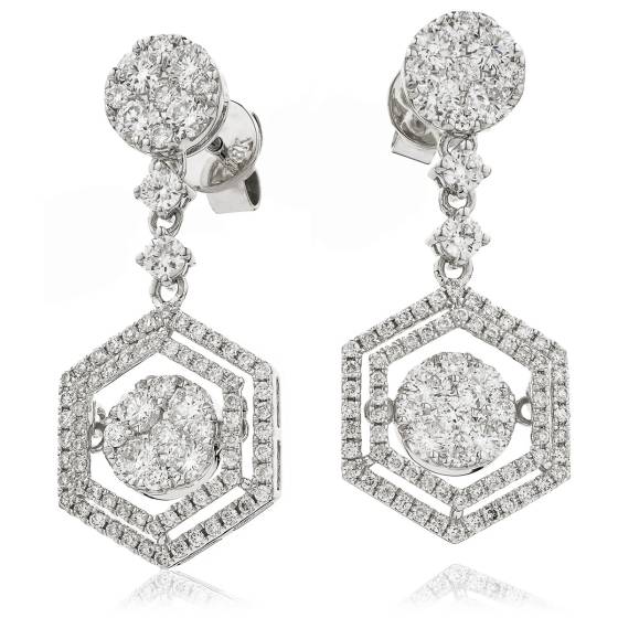 HERCL195 Hexagon Cluster Movable Diamond Earrings