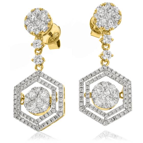 HERCL195 Hexagon Cluster Movable Diamond Earrings